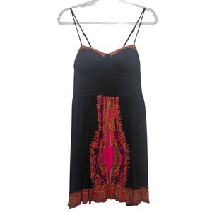 Band of Gypsies Black Festival Dress Medium Tribal Print Padded‎ Bust Pockets